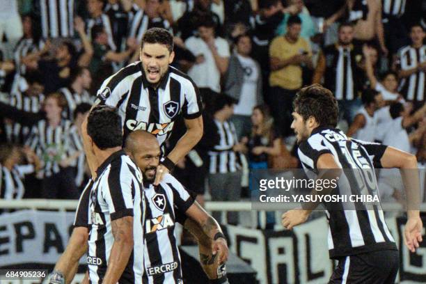 Brazil's Botafogo team players celebrate their 1-0 win at the end of their 2017 Copa Libertadores football match against Colombia's Atletico Nacional...