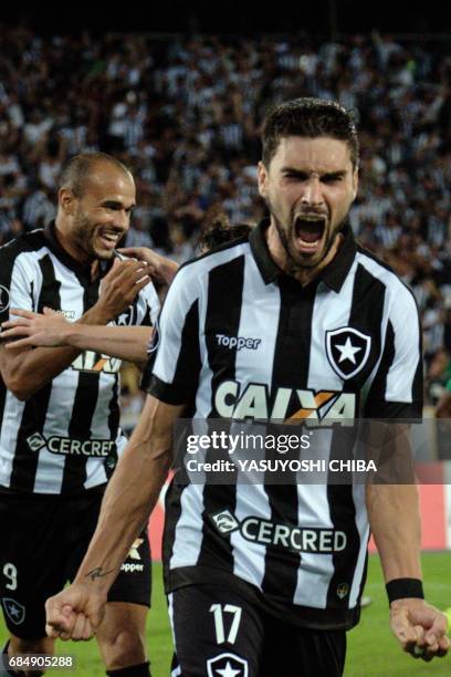 Rodrigo Pimpao of Brazil's Botafogo celebrates with teammates after his goal against Colombia's Atletico Nacional during their Copa Libertadores 2017...