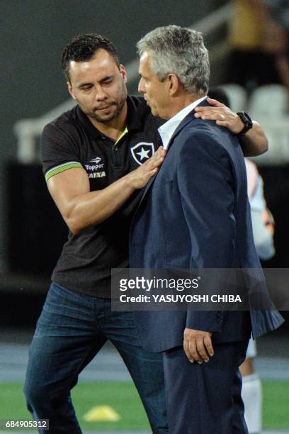 Brazil's Botafogo coach Jair Ventura greets with Colombia's Atletico Nacional coach Reinaldo Rueda at the end of their 2017 Copa Libertadores...