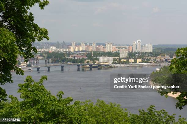 view of the dnipro river, kyiv ukraine - kyiv spring stock pictures, royalty-free photos & images