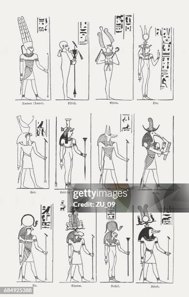 illustrations, cliparts, dessins animés et icônes de dieux et déesses, gravures sur bois, égyptiennes, publié en 1880 - anubis