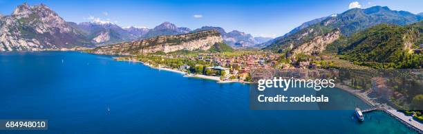 aerial view of torbole, lake of garda, italy - arco alto adige stock pictures, royalty-free photos & images