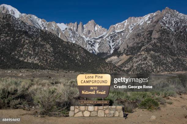 The Sierra Nevada Mountains are viewed from Lone Pine Campground after sunrise on April 6 near Lone Pine, California. Owens Valley is an arid valley...