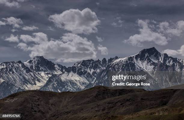 The snow-covered Sierra Nevada Mountains are viewed from Highway 395 on April 6 in Lone Pine, California. Owens Valley is an arid valley in eastern...