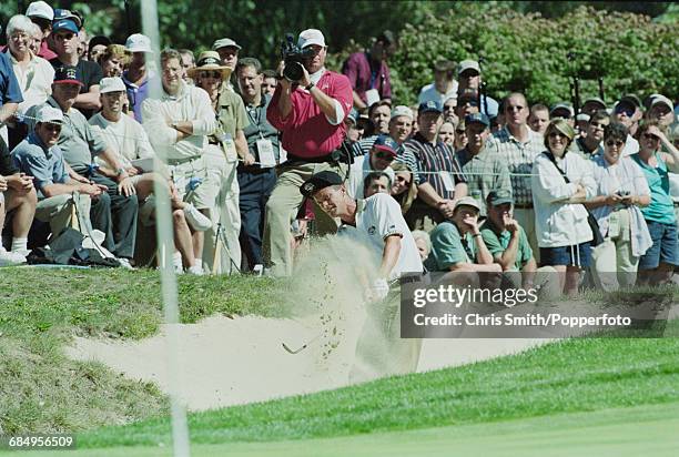 Swedish golfer Jesper Parnevik pictured in action chipping his ball out of a sand trap during play for Team Europe to lose to Team USA in the 1999...