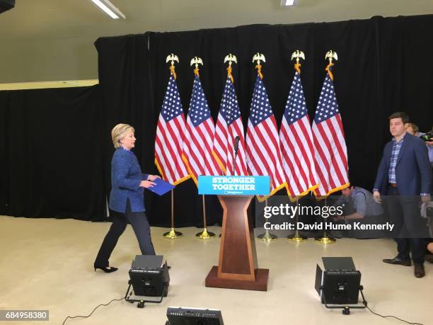 American politician and presidential candidate Hillary Clinton walks to the podium before a press conference, Des Moines, Iowa, October 28, 2016. She...