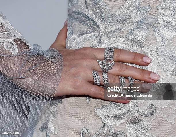 Costume designer Janie Bryant, ring and manicure detail, arrives at the Uplift Family Services at Hollygrove Gala at the W Hollywood on May 18, 2017...