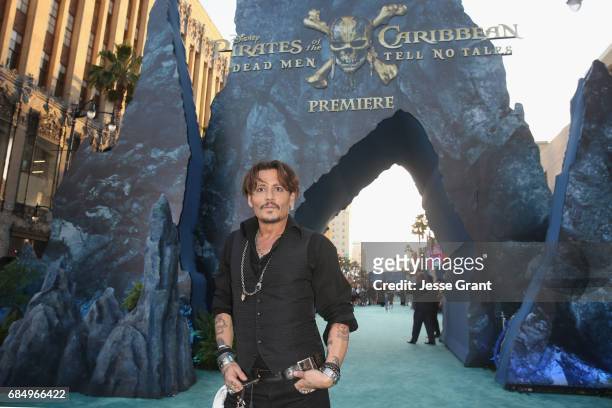 Actor Johnny Depp at the Premiere of Disneys and Jerry Bruckheimer Films Pirates of the Caribbean: Dead Men Tell No Tales, at the Dolby Theatre...