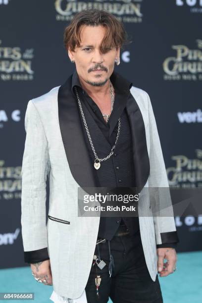 Actor Johnny Depp at the Premiere of Disneys and Jerry Bruckheimer Films Pirates of the Caribbean: Dead Men Tell No Tales, at the Dolby Theatre...