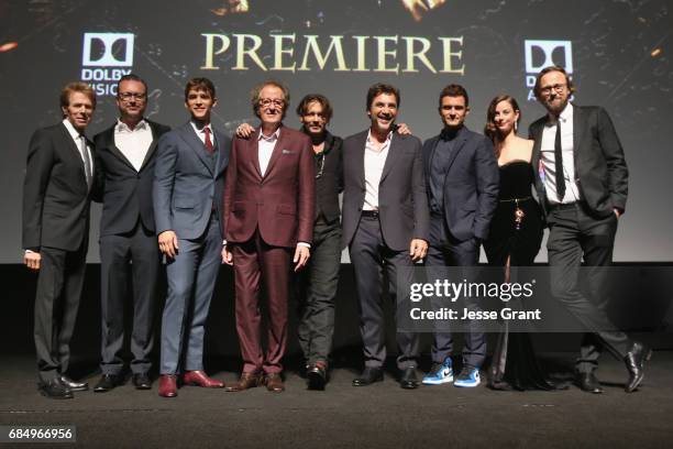 Producer Jerry Bruckheimer, Director Espen Sandberg, actors Brenton Thwaites, Geoffrey Rush, Johnny Depp, Javier Bardem, Orlando Bloom, Kaya...