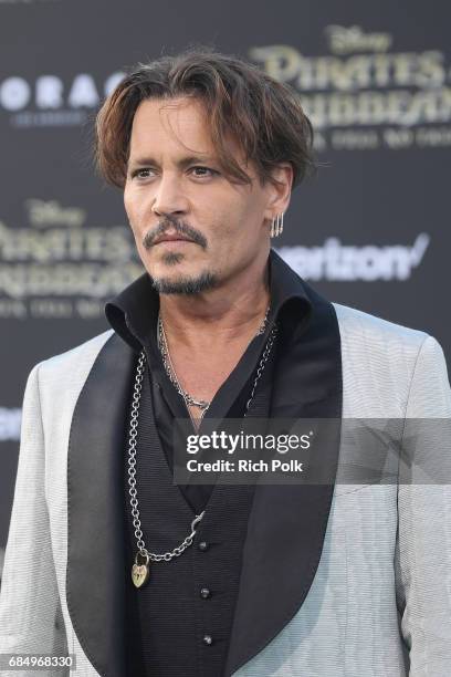 Actor Johnny Depp at the Premiere of Disneys and Jerry Bruckheimer Films Pirates of the Caribbean: Dead Men Tell No Tales, at the Dolby Theatre...