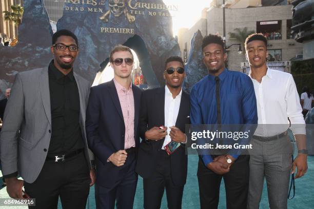 Basketball players Amile Jefferson, Luke Kennard, Donovan Mitchell, Jordan Bell and Jon Collins at the Premiere of Disneys and Jerry Bruckheimer...