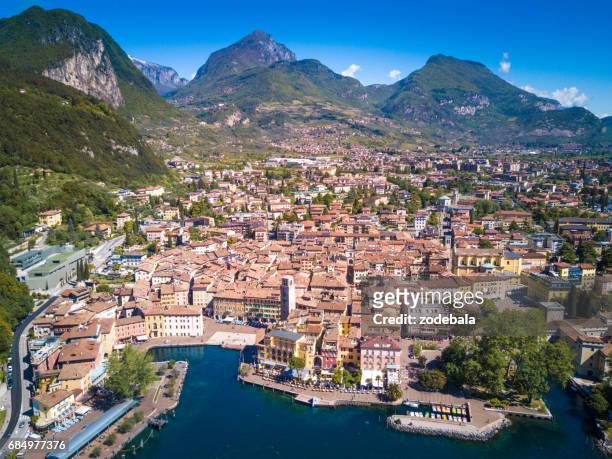 aerial view of riva del garda, lake of garda, italy - arco stock pictures, royalty-free photos & images