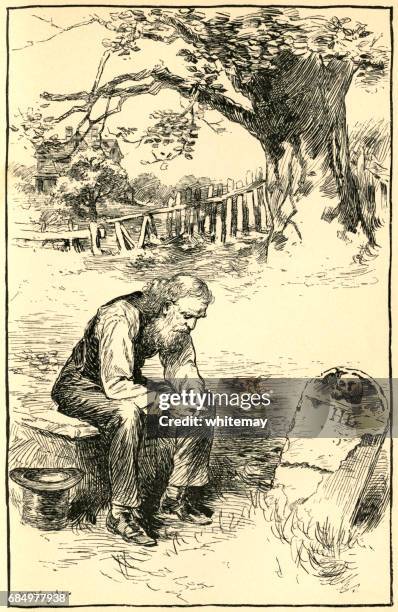 nineteenth century american man mourning beside a friend's grave - praying together stock illustrations