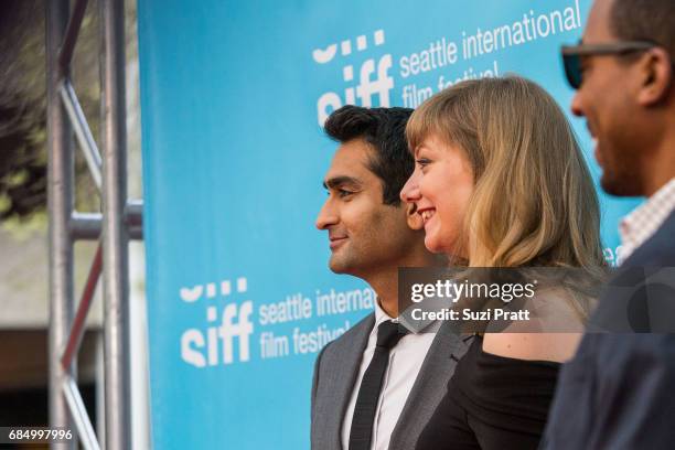 Actor Kumail Nanjiani and writer Emily V. Gordon pose for a photo at the opening night gala of the Seattle International Film Festival on May 18,...