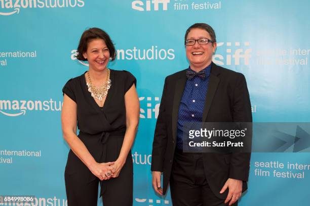 Executive Director Sarah Wilke and SIFF Interim Artistic Director Beth Barrett pose for a photo at the opening night gala of the Seattle...
