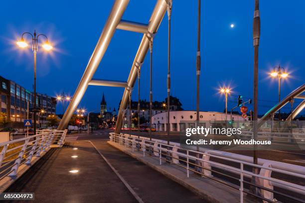 street lamps on bridge at night, sibiu, transylvania, romania - sibiu stock-fotos und bilder