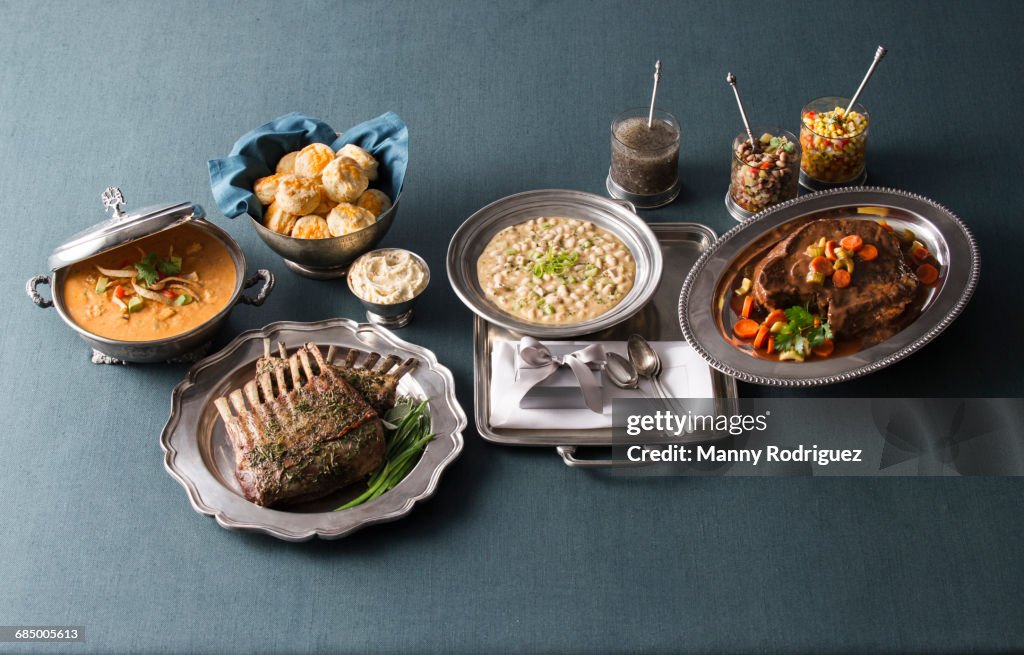 Fine dining on silver plates