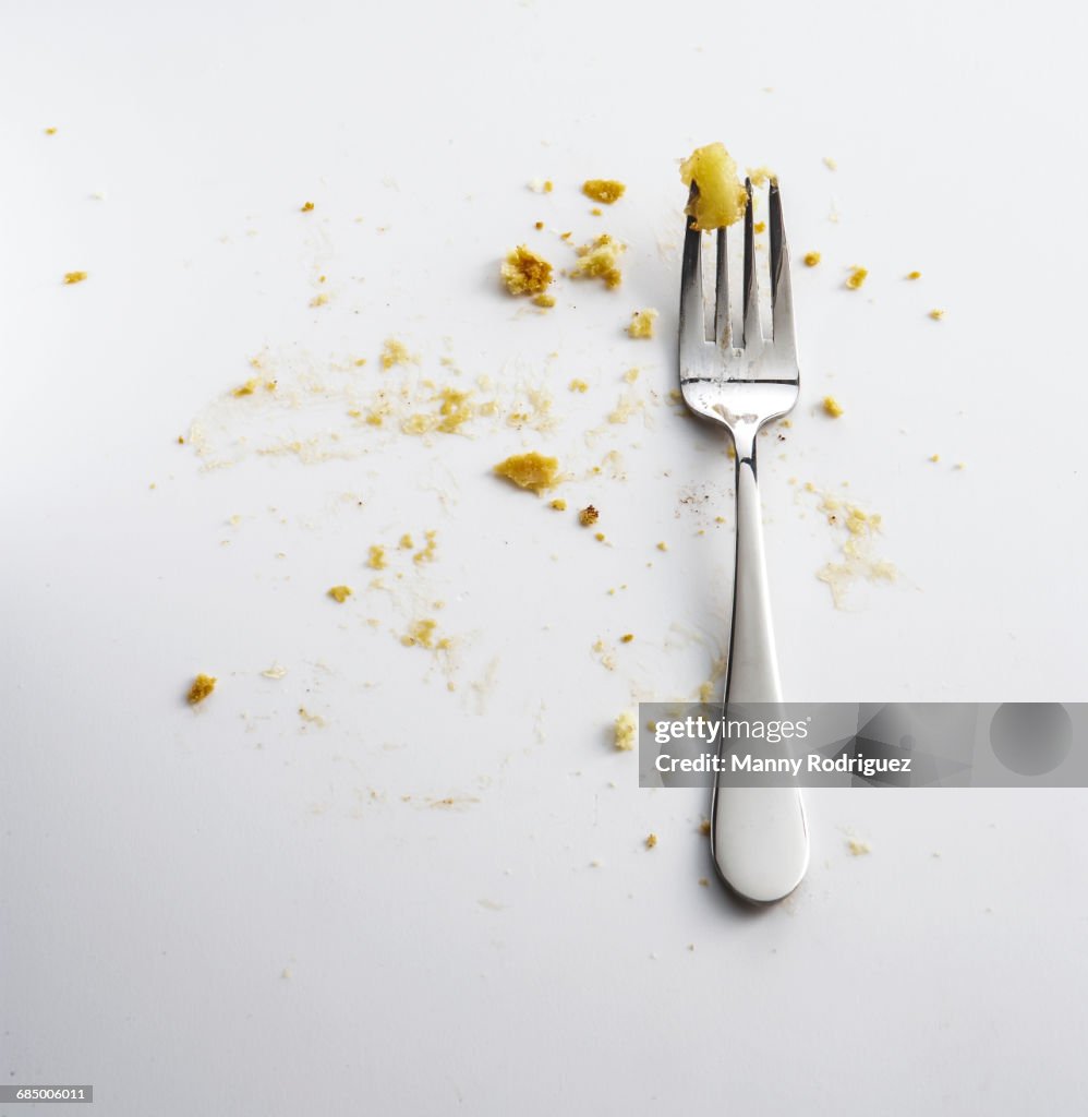 Fork with crumbs of apple pie