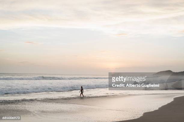 caucasian woman walking on beach at sunset - alberto guglielmi stock pictures, royalty-free photos & images