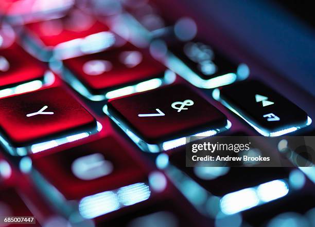 night-lit laptop computer focusing on the keyboard - ampersand stock pictures, royalty-free photos & images