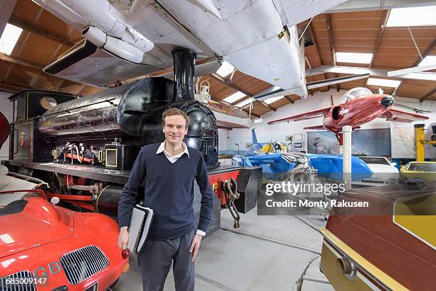 portrait of curator of transport museum - car collection stock pictures, royalty-free photos & images