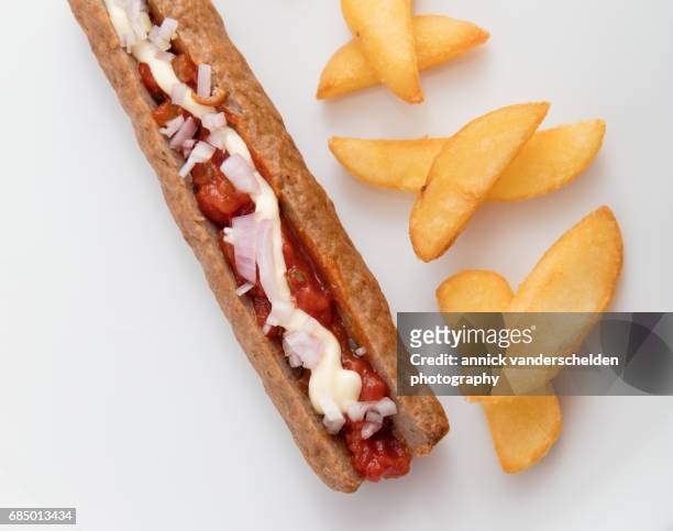 frikandel and french fries. - deep fried stock pictures, royalty-free photos & images