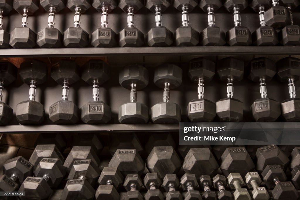 Dumbbells on rack