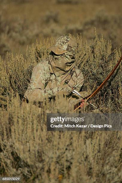 antelope hunter on prairie - hunting longbow - fotografias e filmes do acervo