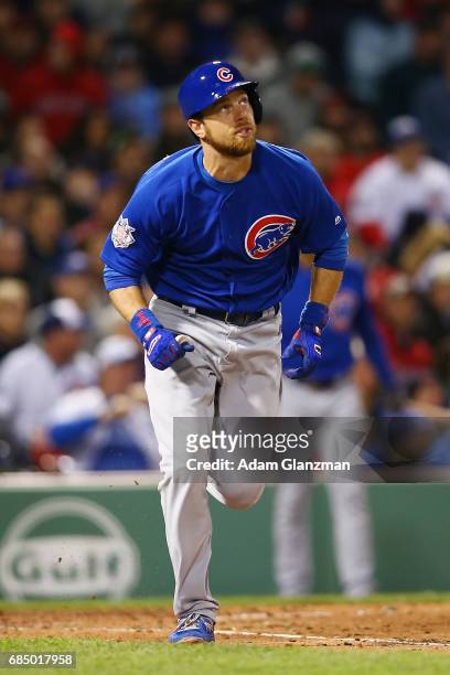 Ben Zobrist of the Chicago Cubs runs the bases in the fifth inning of a game against the Boston Red Sox at Fenway Park on April 30, 2017 in Boston,...