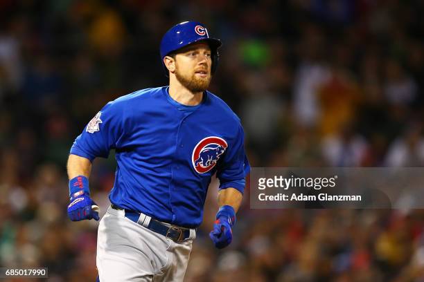 Ben Zobrist of the Chicago Cubs runs the bases in the fifth inning of a game against the Boston Red Sox at Fenway Park on April 30, 2017 in Boston,...