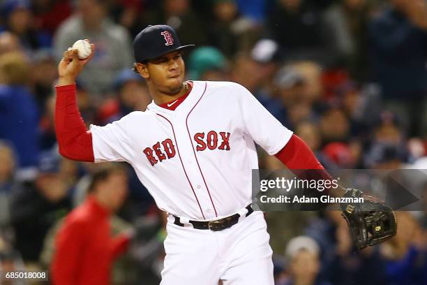 Marco Hernandez of the Boston Red Sox throws during a game against the Chicago Cubs at Fenway Park on April 30, 2017 in Boston, Massachusetts.