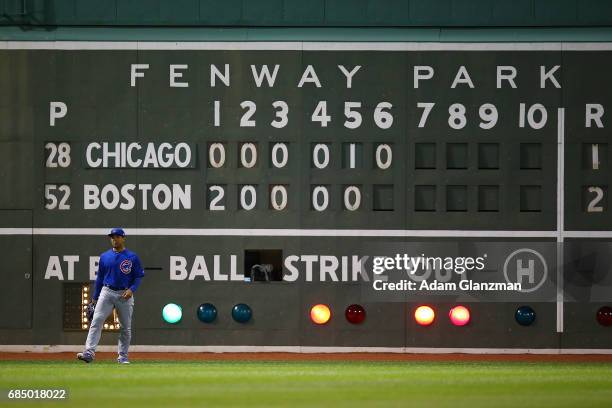 General view of the Green Monster during a game between the Boston Red Sox and the Chicago Cubs at Fenway Park on April 30, 2017 in Boston,...