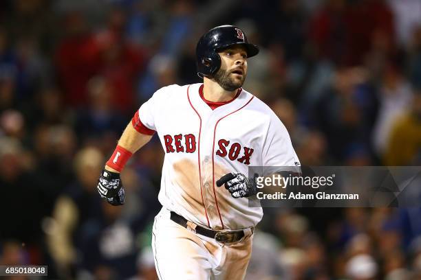 Mitch Moreland of the Boston Red Sox looks on during a game against the Chicago Cubs at Fenway Park on April 30, 2017 in Boston, Massachusetts.