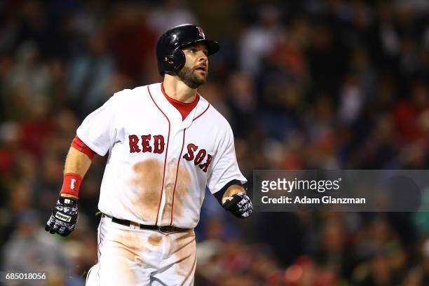 Mitch Moreland of the Boston Red Sox looks on during a game against the Chicago Cubs at Fenway Park on April 30, 2017 in Boston, Massachusetts.
