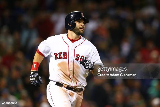 Mitch Moreland of the Boston Red Sox looks on during a game against the Chicago Cubs at Fenway Park on April 30, 2017 in Boston, Massachusetts.