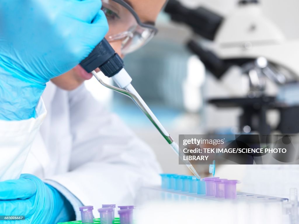 Researcher pipetting liquid