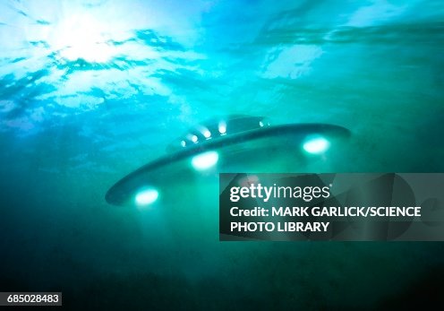 Artwork of UFO under water Artwork of UFO under water