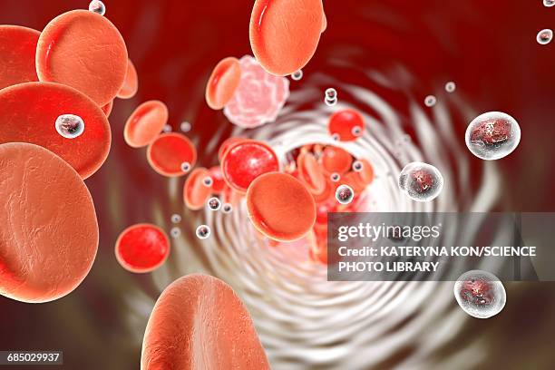 particles in blood vessel, illustration - nanoparticle stock illustrations