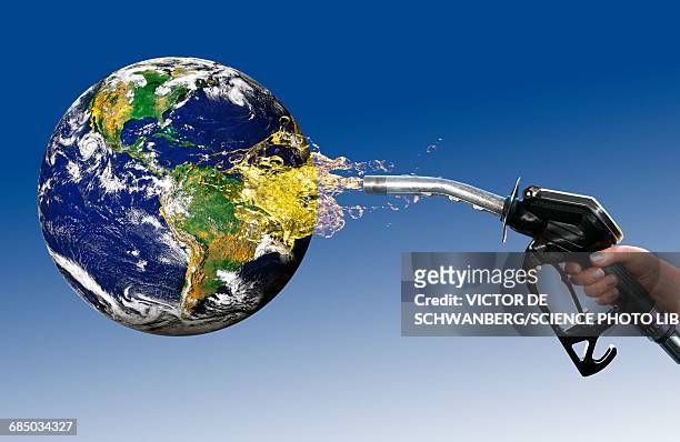 person spraying planet earth with fuel - gasoline stock illustrations
