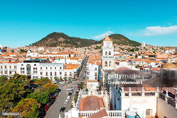 bolivia, sucre, city scape with cathedral - bolivia stockfoto's en -beelden