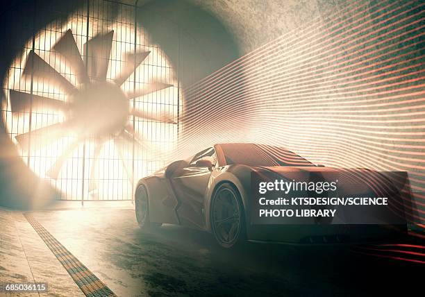 sports car in wind tunnel, illustration - windkanal stock-grafiken, -clipart, -cartoons und -symbole