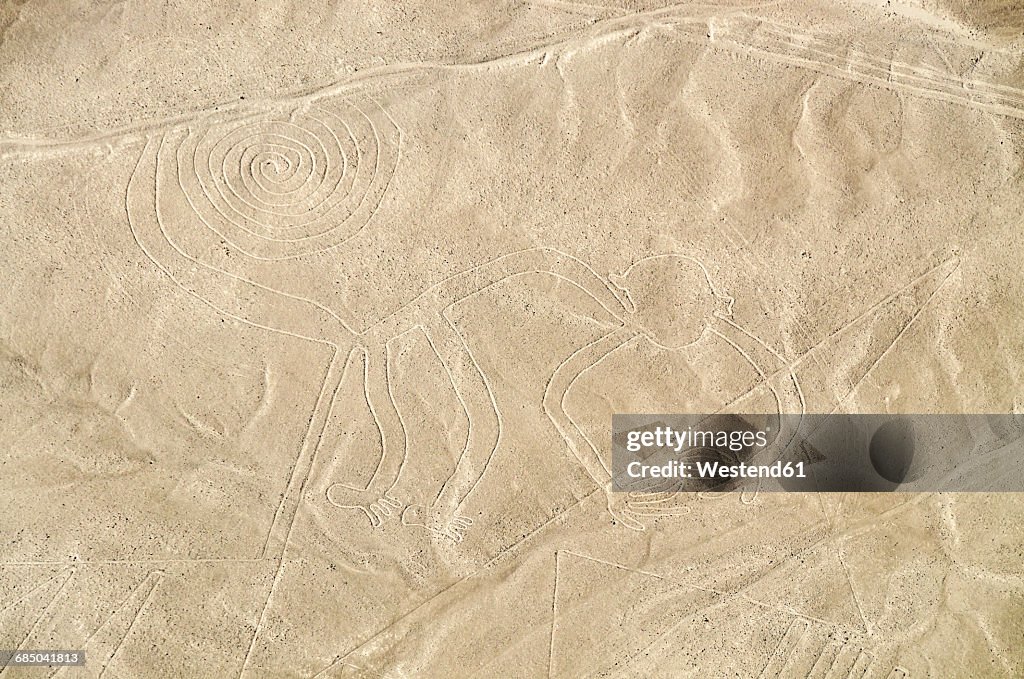 Peru, Nazca, Aerial view of geoglyphs of Nazca and Palpa, UNESCO World Heritage