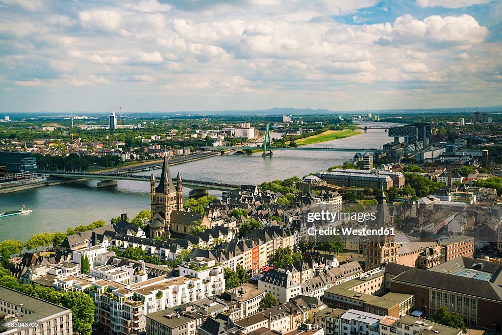 Germany, Cologne, view to cityscape with Gross Sankt Martin and city hall from above