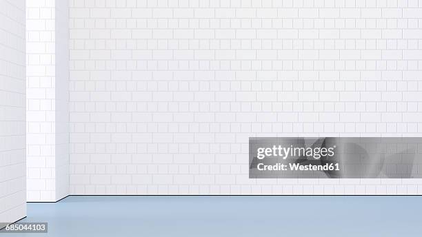 illustrations, cliparts, dessins animés et icônes de empty room with white brick wall, 3d rendering - mur de briques