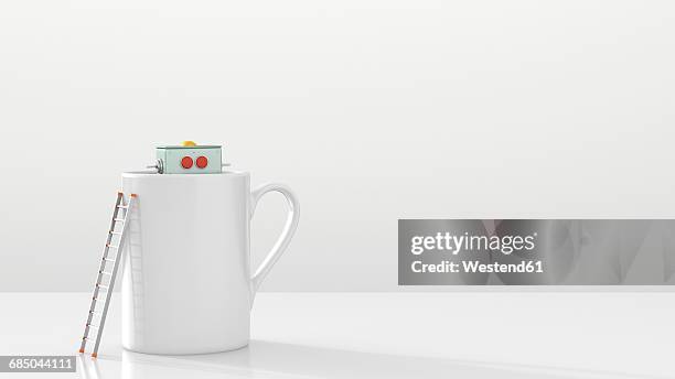 robot hiding in a mug, 3d rendering - loneliness stock illustrations