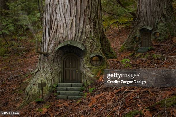 fairy tree house - fantasy door stock pictures, royalty-free photos & images