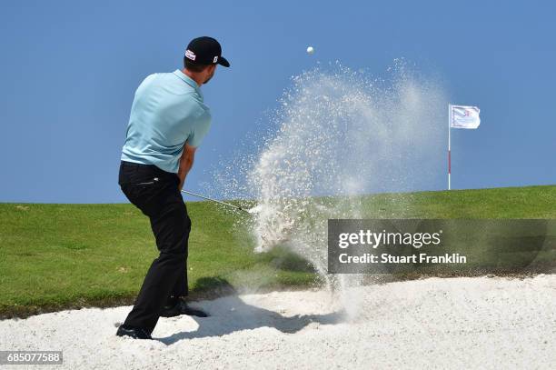 Wade Ormsby of Australia plays a shot from a bunker on the 15th hole during the second round of The Rocco Forte Open at The Verdura Golf and Spa...