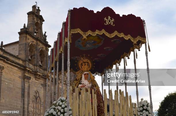 Image of Our Lady of Charity in front of the Basilica of St. Mary of the Alcazar, during the preparation of the general Good Friday procession in...