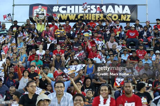 General view is seen of the crowd as they wait for kick-off during the round 13 Super Rugby match between the Chiefs and the Crusaders at ANZ Stadium...